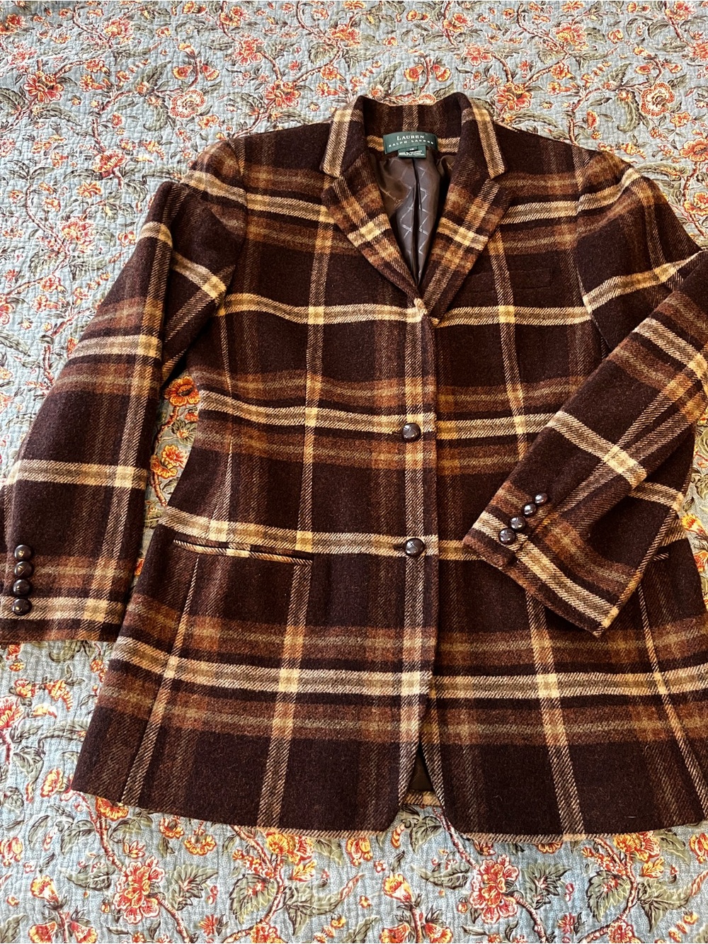 Ralph Lauren Polo Brown Plaid Lambswool Blazer Jacket Size 12